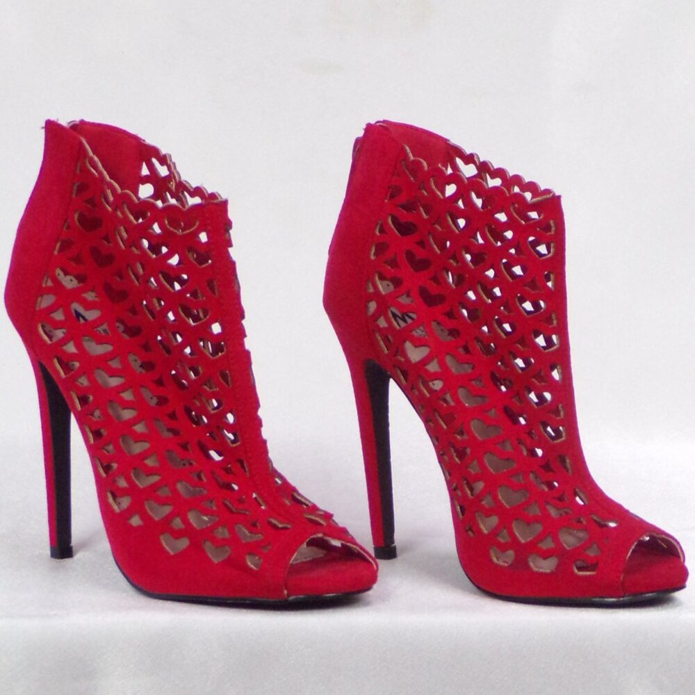 MADISON BY SHOEDAZZLE size 7 red faux-suede ultra-high-heel ankle booties - Picture 5 of 16